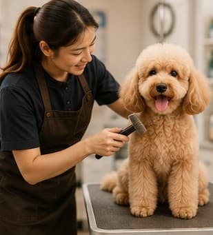 Groomer merawat pet dengan hati hati