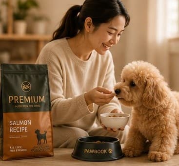 Pet parent memberi makan pet di rumah