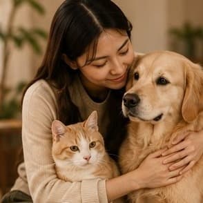 Pet parent memeluk pet kesayangannya